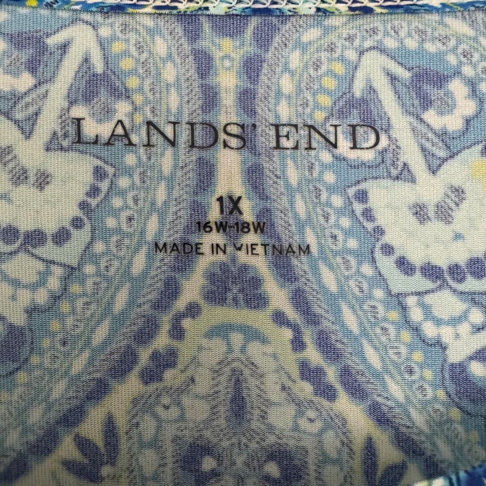 Lands End Womens 1X Blue Paisley Long Sleeve Crew Neck Stretch Top 16W-18W - Picture 4 of 8